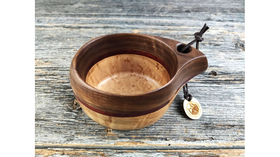 Tasse kuksa Huginn 300ml en érable piqué, noyer noir et padouk pour boissons chaudes ou froides