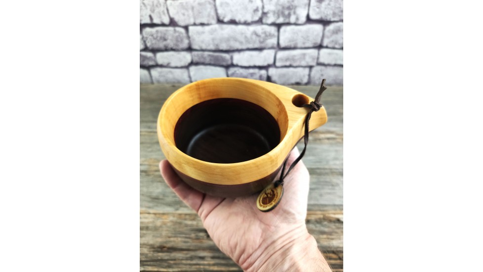 Tasse kuksa Huginn 300ml en bois de noyer noir, merisier et padouk pour boissons chaudes ou froides